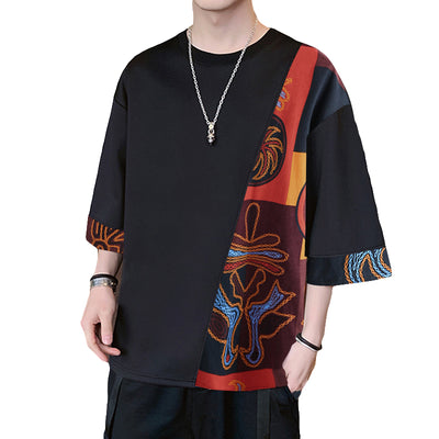 INCERUN Mens T Shirts Loose Fit Casual T-shirts for Men Print Patchwork Fashion Male Tee Tops Summer Short Sleeve Men Clothing