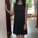 LinkMejor Women Crew Neck Sundress Knee Dresses Oversized Sleeveless Casual Solid Loose Midi Dresses