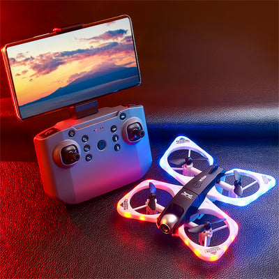 LinkMejor S3 WiFi FPV with Dual Camera Optical Flow Hover Colorful Running LED Lights Circle Protection 2.4G 4CH 6-Axis Remote Control Kids Gifts RC Toys Drone Quadcopter RTF