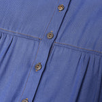 LinkMejor Women Vintage Round Neck Denim Dresses Casual Lantern Sleeve Solid Maxi Dress