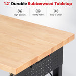 LinkMejor 96Inch Adjustable Work Bench 5000 LBS Capacity Heavy Duty Workbench with Power Outlet & Pegboard Rubber Wood Work Table for Garage Workshop Office Home