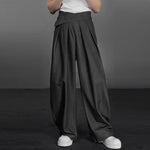 LinkMejor Men Solid Color Straight Legged Pants Loose Fit Casual Hook Loop Zipper Long Trousers Large Size for Big Men S-5XL