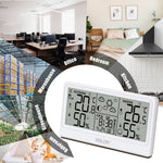 LinkMejor 8.5" LCD Screen Weather Station RCC Alarm Clock Digital Temperature Humidity Meter Weather Forecast Calendar Moon Phases Wireless Forecast Sensor
