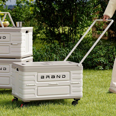 Xmund 60L Spacious Foldable Vehicle Storage Container, Versatile Organizer, Utility Cart with Universal Wheels And a Push-Pull Handle, Suitable for Most Cars, Perfect for Storing Outdoor Items, Camping Gear, Clothing & Patio Furniture
