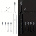 Ultrasonic Electric Toothbrush USB Charging Toothbrush for Adults Children Soft Bristles Portable Waterproof Brush Kit with 4 Brush Heads