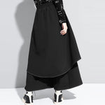 LinkMejor Mens Topstitching Irregular Layered Design Black Pants Skirt Design Hemmed Trousers