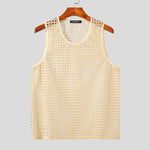 LinkMejor Mens Beach Style Mesh Sleeveless Tank Comftable Fabric Tank Top for Men