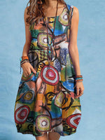 LinkMejor Women Plus Size Abstract Painted Button Pocket Sleeveless Casual Beach Midi Dress