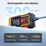 EU Direct CIGMAN CD-80T Laser Tape Measure 262 ft Range ±1/16 in Accuracy Compact Design USB-C Rechargeable Backlit LCD Display Six Measurement Modes IP54 Dustproof