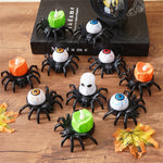 Elfeland 12PCS Halloween Spider Tea Lights with Glowing Eyes LED Flameless Spider Candle Halloween Decors with Skull & Eye Designs for Party Home Scary Atmosphere