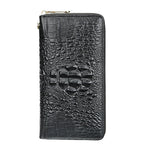 Ekphero Genuine Leather Crocodile Texture Wallet Unisex Long Business Handheld Bag Zipper Card Holder Fashion Cowhide Money Clip Purse