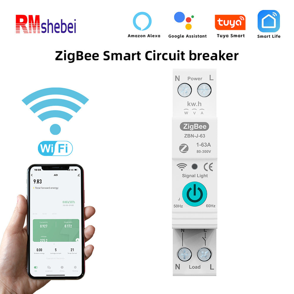 LinkMejor ZigBe Intelligent Circuit Breaker Remote Control Voice Control Switch Home Wireless Mobilephone APP Connect Circuit Breaker Compatible with Google Assistant ans Amazon Alexa
