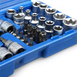 34PCS Torx Bit Socket and E-Torx Star Socket Set 1/4 3/8 1/2 Drive Chrome Vanadium Steel with Storage Case for Automotive and Repair
