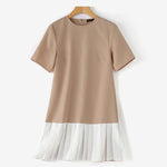 LinkMejor Fashion Style Womens Temperament Pleats Splicing Dresses Ladylike Short Sleeved Mini Contrast Dress
