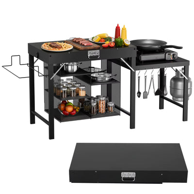Warmounts GT2 Foldable Grill Table 200KG Capacity Camping Cooking Station with Side Shelf Griddle Stand For Blackstone Ninja Ooni Portable Outdoor BBQ