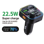 Bakeey 22.5W 2 Usb-As +PD Port FM Bluetooth Transmitter Fast Charging Car Charger Wireless Handsfree Car Mp3 Player For Mobile Phone