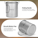 Astrolux® Ti-M1 Titanium Mug Titanium Pot Lightweight Camping Pot Titanium Cup Titanium Backpacking Pot with Portable Foldable Handles for Outdoor Camping Hiking Backpacking