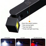 Outdoor COB Work Light USB Rechargeable Repair Lamp With Bright Red Warning Lights, Bottom Magnetic, Clip-On Multifunction COB Flashlight