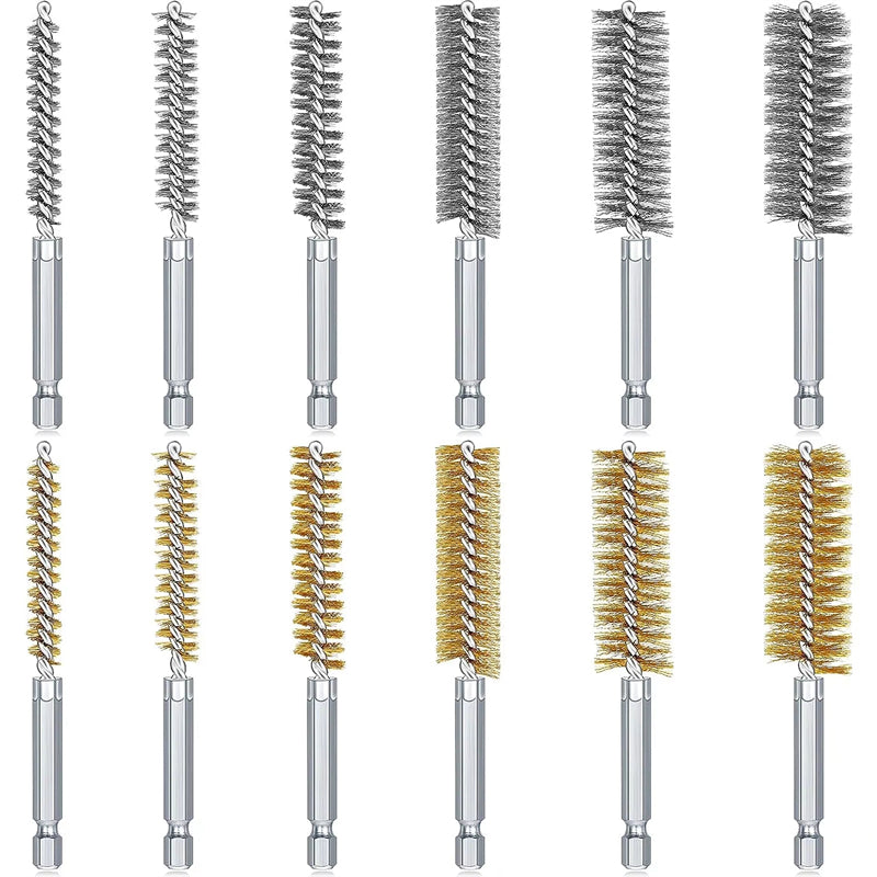 Stainless Steel Twisted Wire Cleaning Brush Drill Attachment Hex Shank 6 Sizes Rust Removal Metal Surface Cleaning Tool
