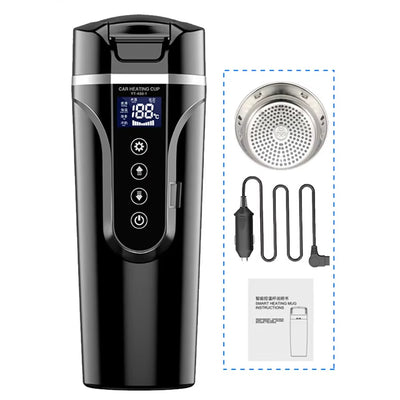450ml 12V 24V Car Electric Kettle Cup Stainless Steel Smart Temperature Control Display Portable Travel Mug Fast Heating Adjustable Thermos Boiling Tea Brewing Warm Milk