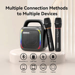 LinkMejor 50W bluetooth Speaker Portable Karaoke Speaker with Dual Microphones 360° HD Stereo Surround Sound RGB Light 8000mAh Battery TWS Pairing Support USB AUX TF Card Playback Wireless KTV Speakers