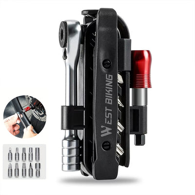 WEST BIKING Multi Functional Bike Repair Tool Portable Lightweight MTB Ratchet Wrench Tire Lever Combination Bicycle Tool Set