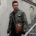 LinkMejor Men's Soft Genuine Leather Messenger Bag Business Casual Multi-functional Zipper Handheld Crossbody Bag