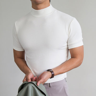 LinkMejor Mens T-shirts High Neck Slim Fit Muscle Workout Summer Casual T-shirt