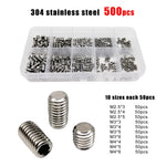 500pcs DIN913 Hex Hexagon Socket Allen Flat Point Set Screw Grub Bolt M2.5 M3 M4 304 A2 Stainless Steel Grade 12.9 Steel Kit with Box