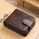 LinkMejor Genuine Leather Mens Zipper Wallet RFID Blocking Short Wallet Vintage Multi-card Holder Secure Coin Purse Compact Design Money Clip Stylish