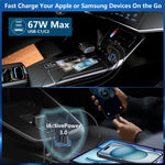 67W 3-Port USB PD Car Charger Adapter USB-A+2USB-C PD3.0/2.0 QC4.0+/03.0/2.0 Support PPS FCP AFC DCP BC1.2 Fast Charging with Blue LED for iPhone 16 16 Pro 15 14 13 Pro Max for Huawei Pura X for Xiaomi 15pro for Samsung Galaxy S25 Ultra