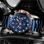 LinkMejor Men's Quartz Chronograph Watch Stainless Steel Strap Waterproof Large Dial Luminous Sport Wristwatch with Date Function