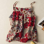 LinkMejor Women Camisole Tanks Top Ladies Cotton Linen Print Vest Sleeveless Undershirt Large Size Linen Loose Tanks
