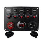 Car Boat Switch Panel Waterproof Digital Voltmeter Dual USB Port 12 Outlet Combination Marine LED Rocker 5 Gang