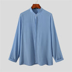 LinkMejor Men Breathable Stand-up Collar Silky Solid Color Shirts