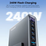 [GaN Tech] Toocki TCT240-33 240W 6-Port USB PD Charger with Smart Digital Display 2USB-A+4USB-C PD3.1 Fast Charging Desktop Charging Station EU Plug for iPhone 17 17Pro 16 Pro Max 15 14 for Xiaomi 17pro for Huawei Mate XTs