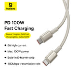 Baseus Tungston Gold Series 5A 100W Type-C to Type-C Cable Fast Charging Data Transmission Tinned Copper Core Line 1M Long for iPhone 15 15 Pro for Huawei Mate60 Pro for Xiaomi 14pro for Samsung Galaxy ZFlip4