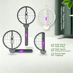 Tevorex Dual-Head Foldable Electric Mosquito Swatter 4-In-1 Rechargeable Handheld Fly Killer Bug Zapper for Indoor Outdoor