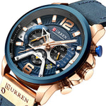 LinkMejor Chronograph Men Watch Casual Sports Fashion Calendar Analog Genuine Leather Wrist Watch