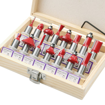 15PCS Woodworking Milling Cutter Set Tungsten Steel YG8 Alloy Blades Heat-Resistant Coating Multiple Shank Sizes for Precise Slotting and Trimming