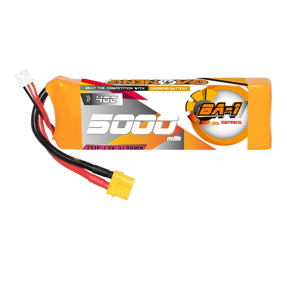LinkMejor GNB 7.4V 5000mAh 40C 2S LiPo Battery T Plug / XT60 Plug for 1/10 and 1/8 scale RC Hobby Models RC Car Boat