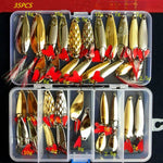 LinkMejor Hot Brilliant Metal Jig Spoon Fishing Lure Set 35pcs Wobblers Kit Pike Spoon Bait Fishing Tackle for Lake River Sea