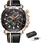 LinkMejor Men's Luxurious Fashion Quartz Watch Calendar Multifunction Waterproof Watch Chronograph Sport Wristwatch