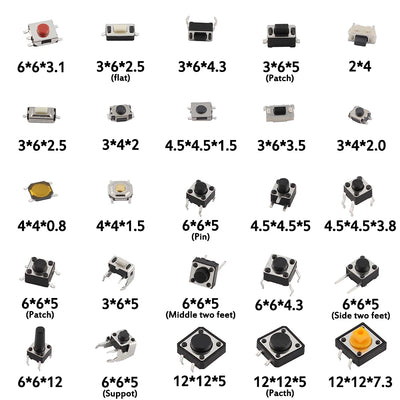 125pcs/Lot Touch Switch/Micro Switch /Push Buttons Switches 25 Types Assorted Kit 2*4/3*6/4*4/6*6 for DIY Tool Package