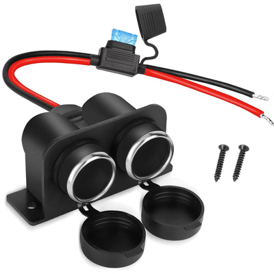 Car Socket with Blade Fuse 2-Socket  Splitter 12V Lighter Power Outlet Replacement Waterproof Plug for Car Marine Truck ATV RV