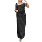 LinkMejor Solid Womens Square Neck Strappy Bib Dress Casual Loose Long Dresses