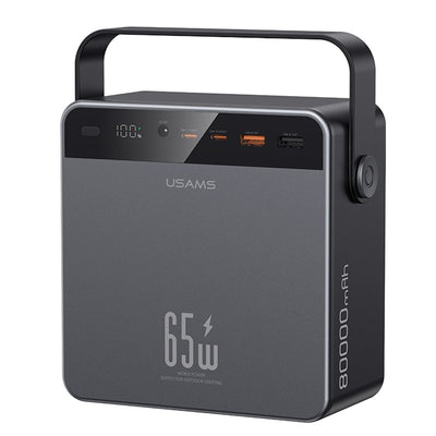 USAMS CD270 PB93 PD65W 296Wh 8000mAh Power Bank with LED Digital Display External Battery Power Supply with 2 Inputs & 5 Outputs Support PD2.0/3.0 QC2.0/3.0 AFC FCP Fast Charging Built-in Large LED Screen Light for iPhone 17 17Pro 16 Pro Max 15 14
