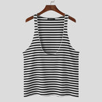 LinkMejor Mens Striped U-Neck Sleeveless Casual Vest Simple Gym Sports Tank Top