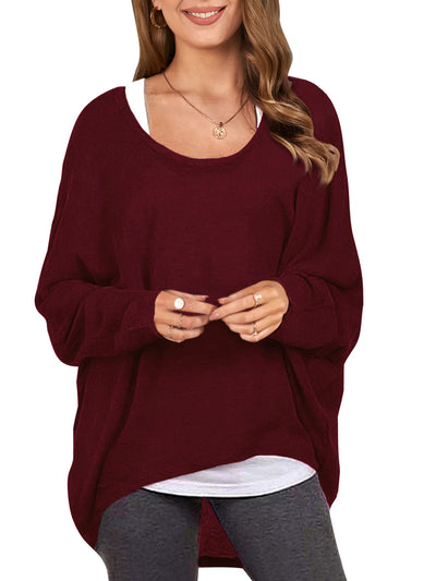 LinkMejor Plus Size Womens T-shirt Long Bat Sleeve Round Neck Loose Solid Color Pullover Plus Size Casual Shirt T-shirt