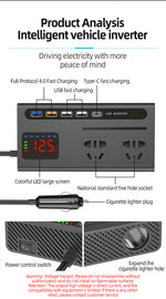 Car Power Inverter with Type-C Charger Car Inverter Charger Type-C Mobile Phone Fast Charging 12V 24V To 110V 220V Power Converter